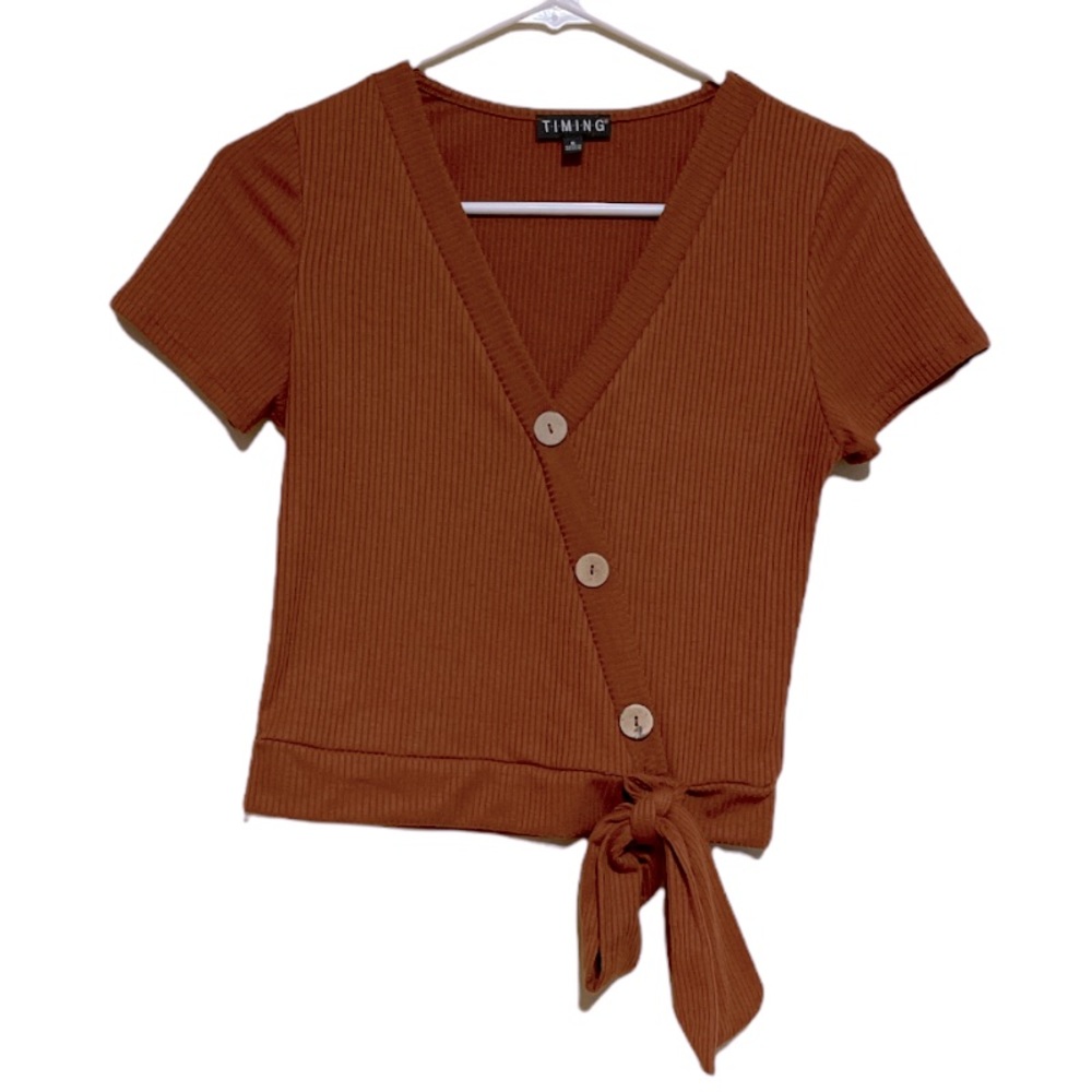 Cropped ribbed orange top